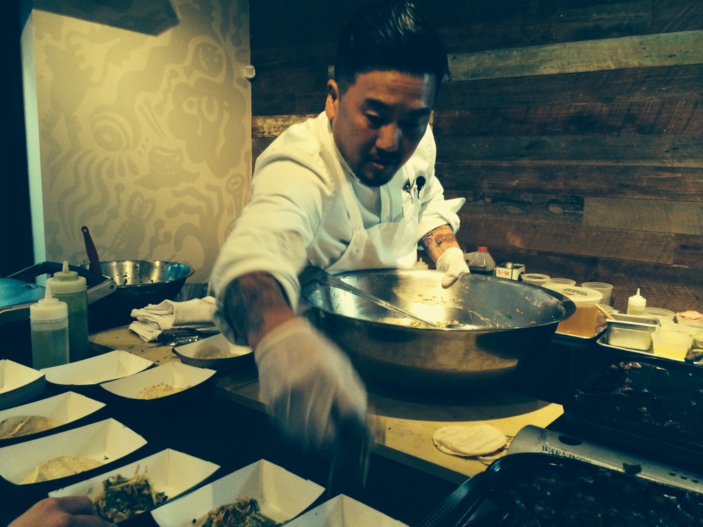 Che Roy Choi gives a cooking demo at Qui during SXSW 2014. (Photo by Frederic Covo)